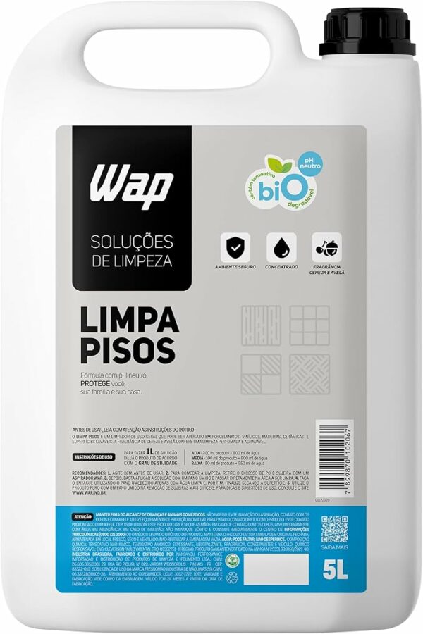 Limpador de Porcelanatos Pisos e Superfícies WAP LIMPA PISOS 5 LITROS, Branco e azul