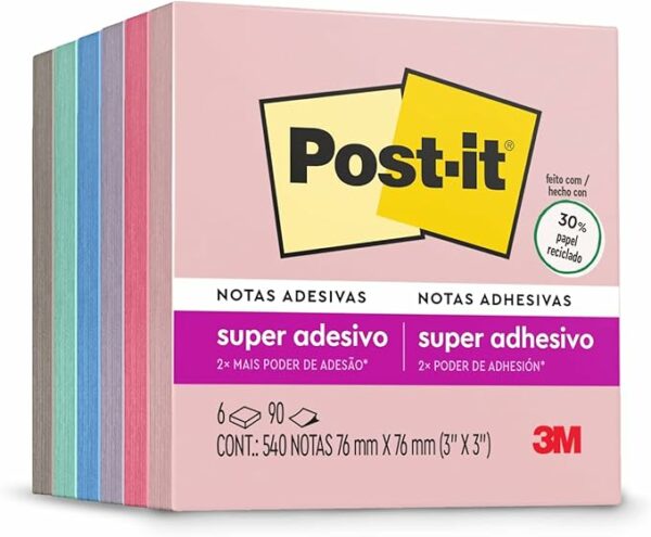 Post-it, 3M, Bloco de Notas Adesivas, Coleção Paixão por Viajar, 76x76mm, 540 folhas