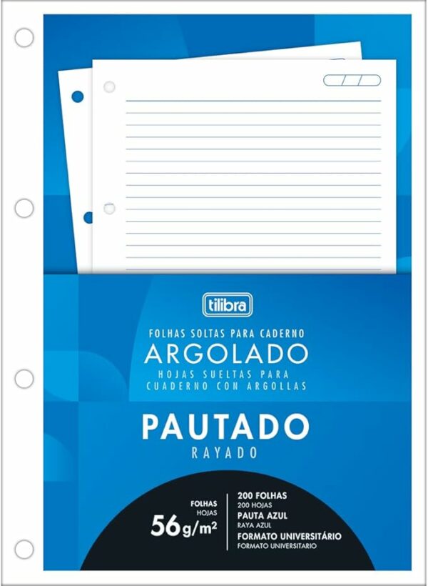 Tilibra - Refil Tiliflex para Caderno Argolado Universitário Folhas Soltas, Académie, 157821, 20x27.5cm, Branca, 200 Folhas