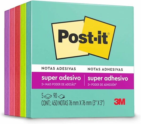 Post-it, 3M, Bloco de Notas Adesivas, Coleção Supernova, Neon, 76x76, 450 folhas