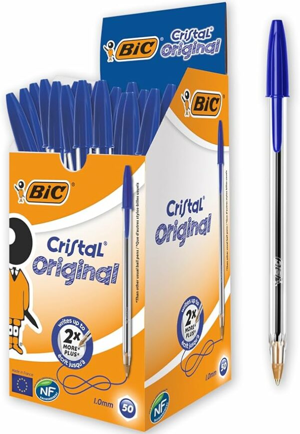 Caneta Bic Azul Cristal Dura Mais – Ponta Esferográfica Média de 1.0mm. Escrita Macia e Cor Intensa